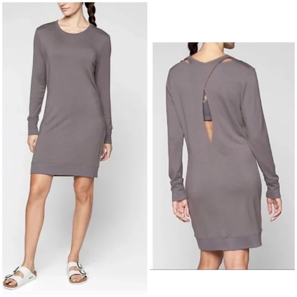 Athleta Nirvana Go To Dress Open Criss Cross Keyhole Back Long Sleeves S…